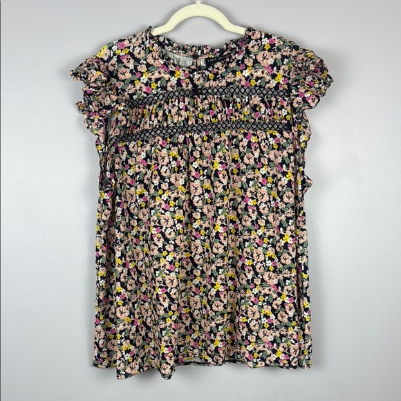 Lane Bryant Woven & Knit Ruffle Floral Multicoloured Cap Sleeve Top Size 20 - Picture 3 of 11
